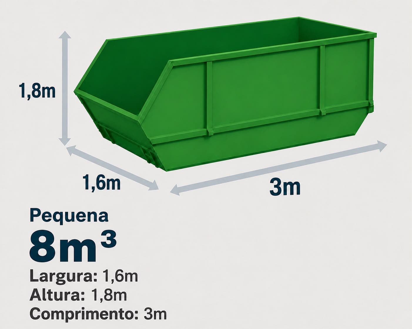 Caixa Pequena de 8m³ — 3,0m × 1,6m × 1,8m